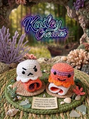 Handmade Crochet Mini Reversable Octopus Mood Plush Toy